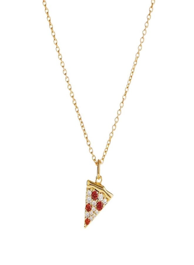 Cykdohy Dainty Pizza Simulated Crystal Pendant Necklace for Women Gold-Plated Cute Red Simulated Cubic Zirconia Exquisite Tiny Sparkly Creative Food Triangle Cheese Charm Chain Necklaces Jewelry Daughter BFF - Image 1